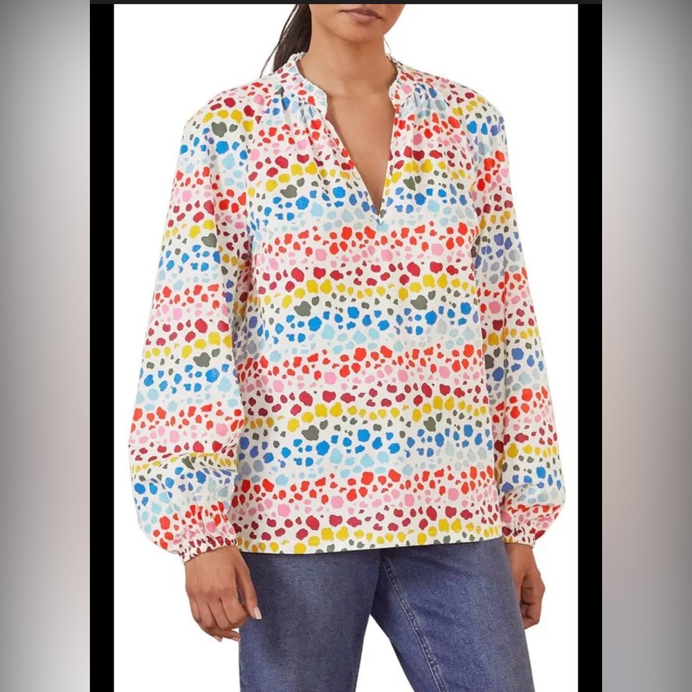 Boden Heather Cotton Blouse  Ivory Multi Rainbow Leopard Size 8 NEW